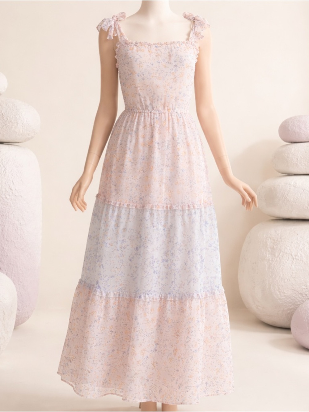 Sincerely Jules Floral Tiered Midi Dress - Pink & Light Blue - Picture 2 of 3